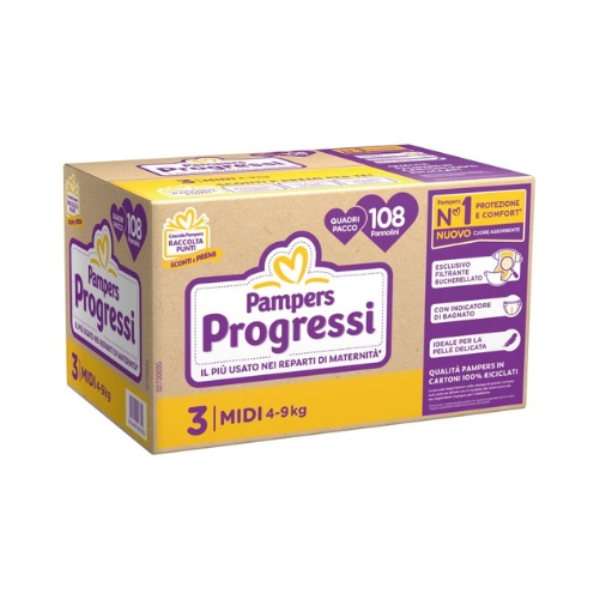 PAMPERS QUADRI PROGRESSI MIDI x 108